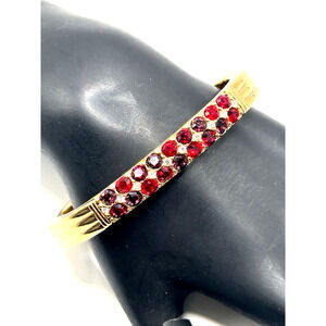 Vintage SWAROVSKI Red Crystal Gold Plated Hinged Bangle Bracelet